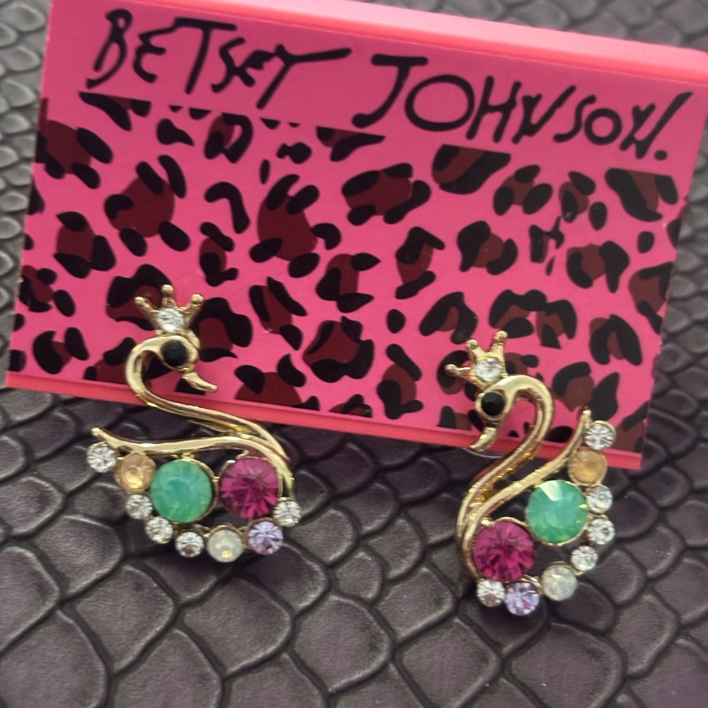 Betsey Johnson Gold and Multicolor Swan Earrings